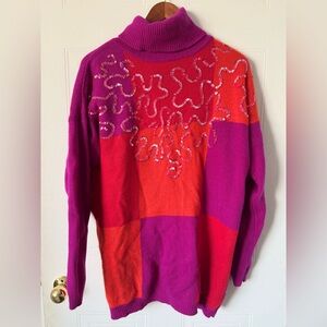 Vintage IB Diffusion Multicolor Sweater Sweatshirt Art sequin  bright fushia